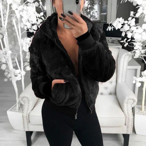 Women Chic Fur Solid Color Jacket Coat