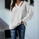Autumn and winter solid color sweater loose sweater large size commuter temperament double V-neck sweater women